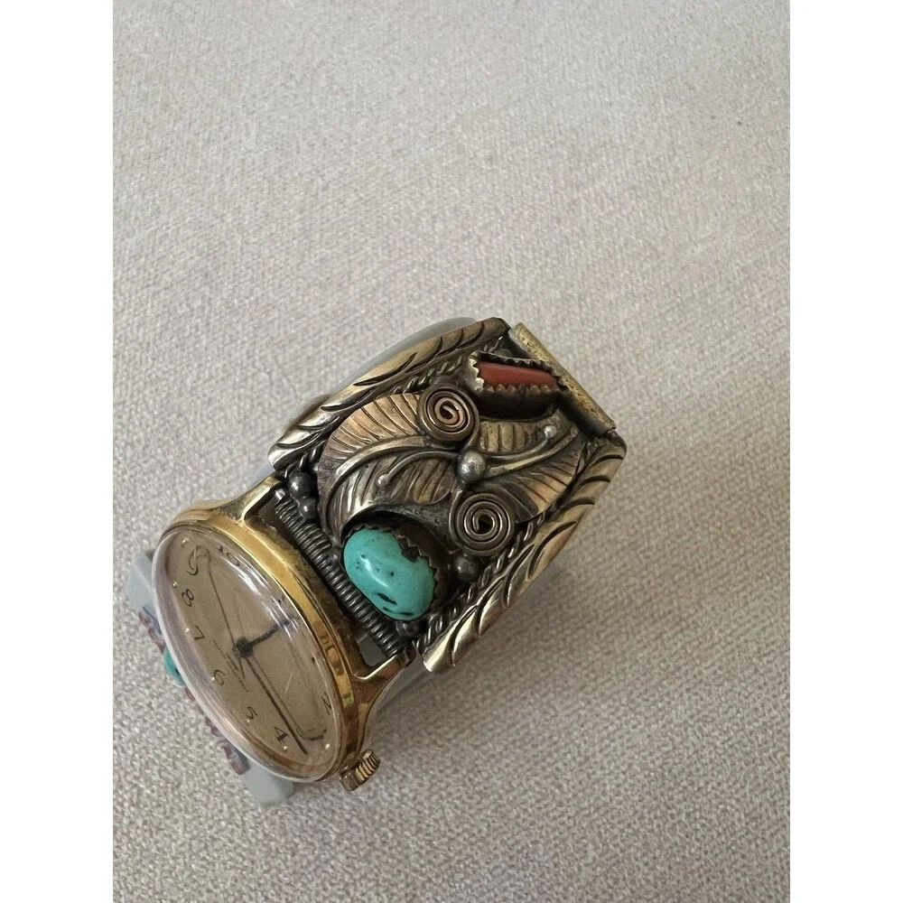 VTG TIMEX 12K TURQUOISE WATCH BAND FLORAL WATER RESISTANT BASE METAL BEZEL